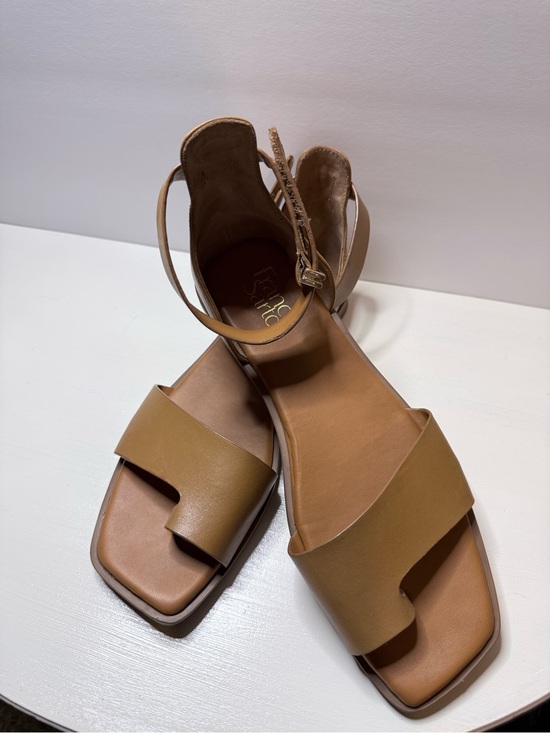 Franco Sarto Shoes - Franco Sarto Tan Leather Square-Toe Ankle-Strap Sandals Size 9.5